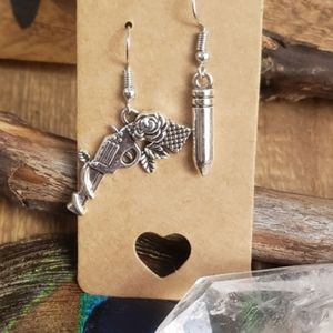 Guns & Roses Silver Bullet earrings Rocker♡Cowgirl Goth Cowboy Gun Jewelry